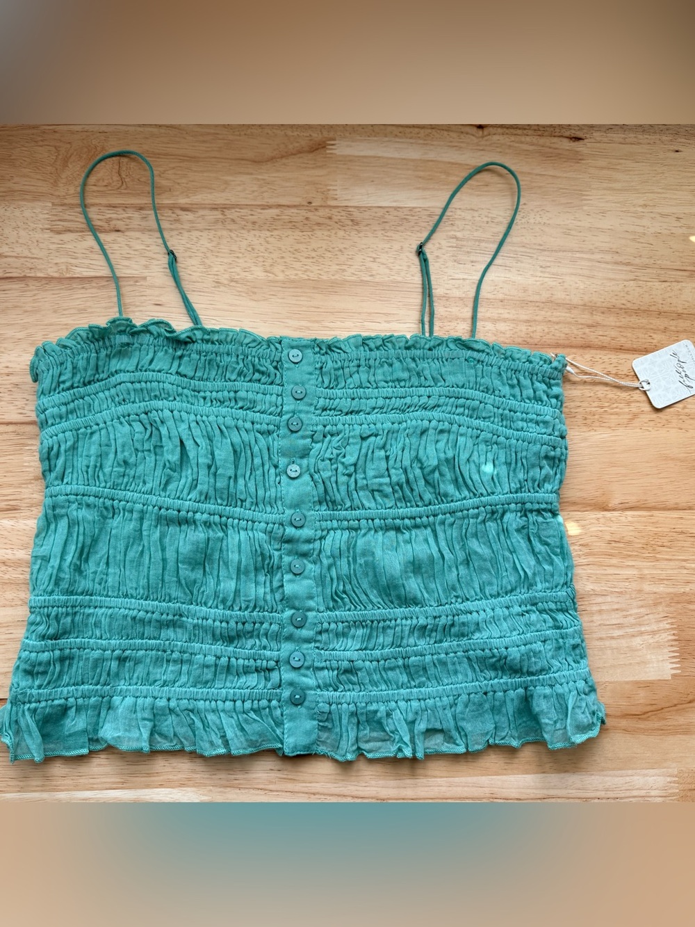 Free People Green Green Smocked Button-Front Camisole